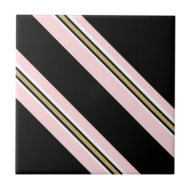 Azulejo Cerâmico Rosa e Branco com Faixa Preta Dou (Frente)