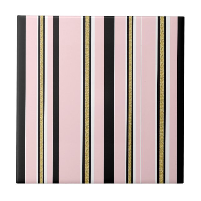 Azulejo Cerâmico Rosa e Branco com Faixa Preta Dou (Frente)