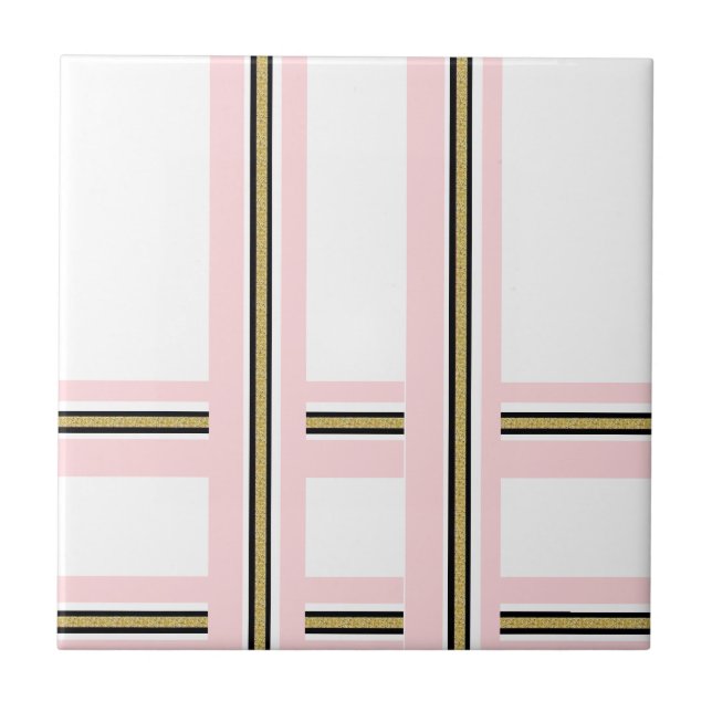 Azulejo Cerâmico Rosa e Branco com Faixa Preta Dou (Frente)