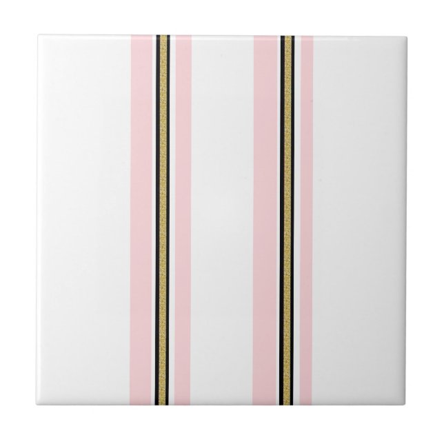 Azulejo Cerâmico Rosa e Branco com Listra Dourada  (Frente)