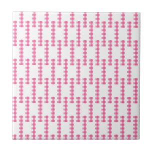 Azulejo Cerâmico Rosa e Branco Listrado Quadrado