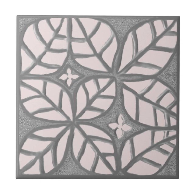 Azulejo cerâmico, Rosa leve e folha de Cinza (Frente)