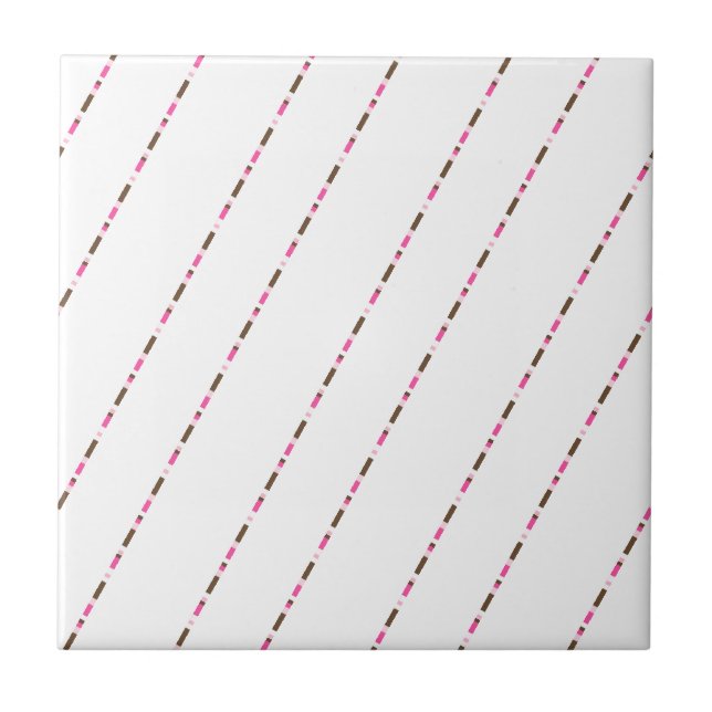 Azulejo Cerâmico Rosa Marrom Branco Listrado (Frente)