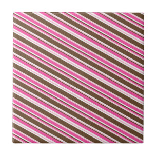 Azulejo Cerâmico Rosa Marrom Branco Listrado