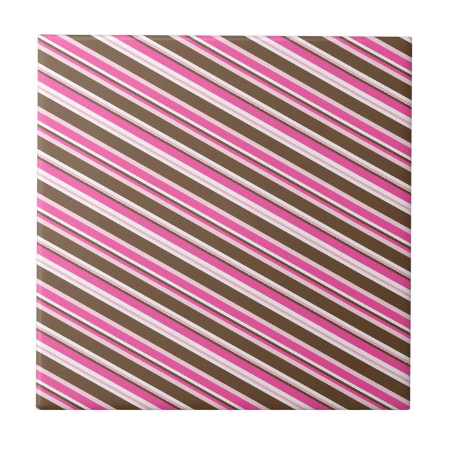 Azulejo Cerâmico Rosa Marrom Branco Listrado (Frente)