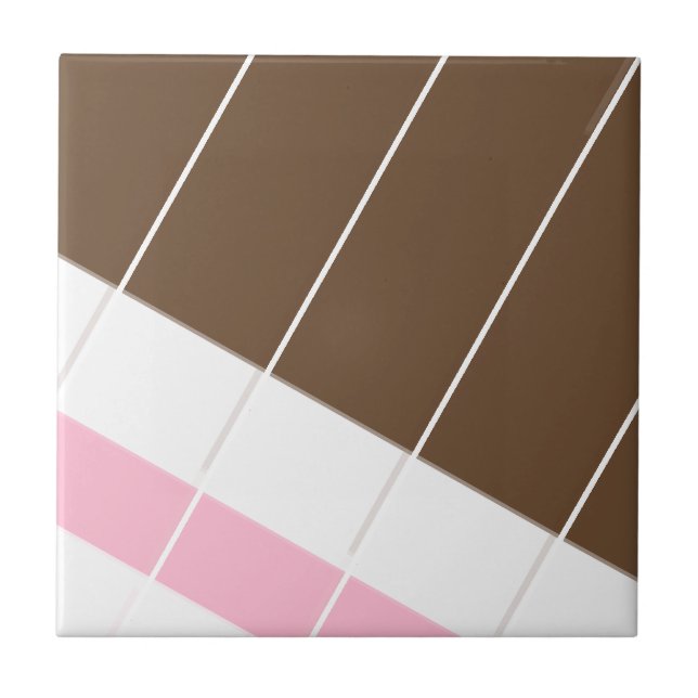 Azulejo Cerâmico Rosa Marrom Branco Listrado (Frente)