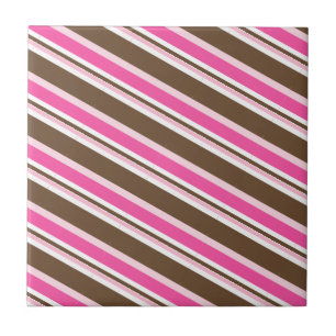 Azulejo Cerâmico Rosa Marrom Branco Listrado
