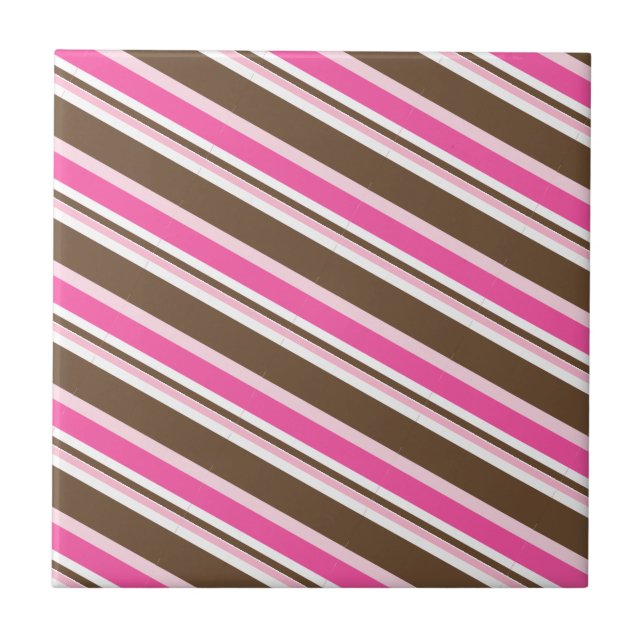 Azulejo Cerâmico Rosa Marrom Branco Listrado (Frente)