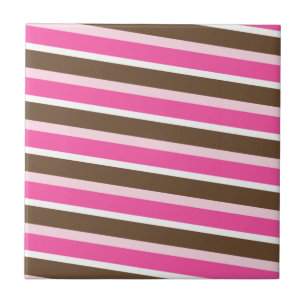 Azulejo Cerâmico Rosa Marrom Branco Listrado