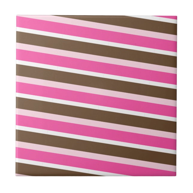 Azulejo Cerâmico Rosa Marrom Branco Listrado (Frente)