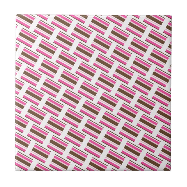 Azulejo Cerâmico Rosa Marrom Branco Listrado (Frente)