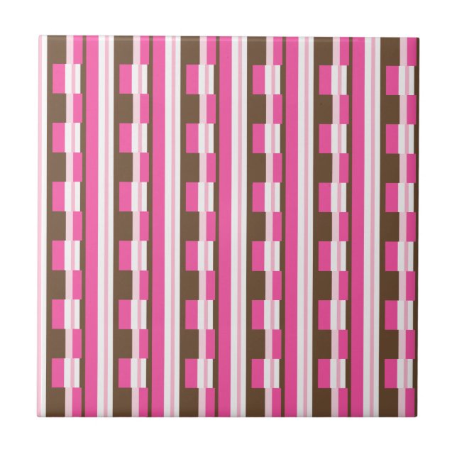 Azulejo Cerâmico Rosa Marrom Branco Listrado (Frente)