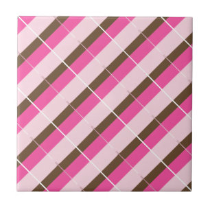 Azulejo Cerâmico Rosa Marrom Branco Listrado