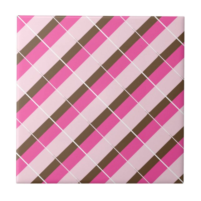 Azulejo Cerâmico Rosa Marrom Branco Listrado (Frente)