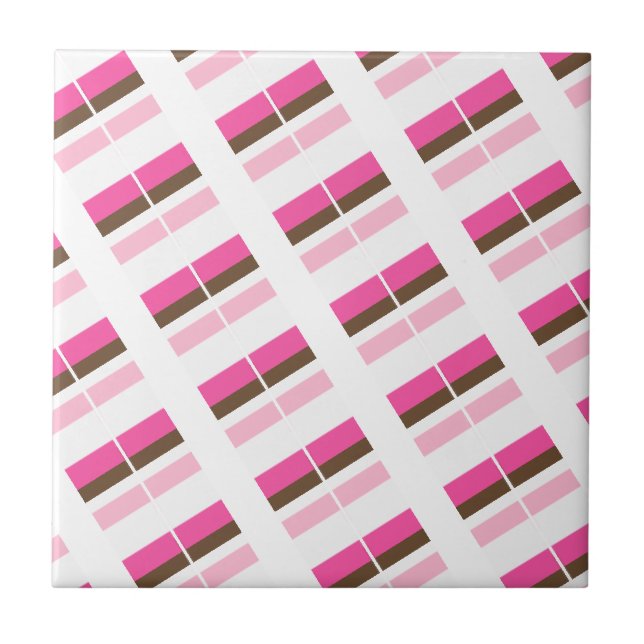 Azulejo Cerâmico Rosa Marrom Branco Listrado (Frente)