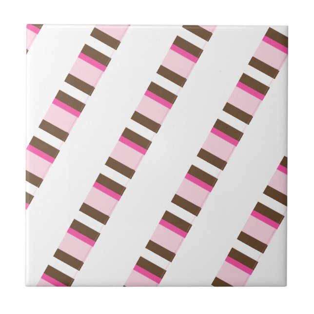 Azulejo Cerâmico Rosa Marrom Branco Listrado (Frente)