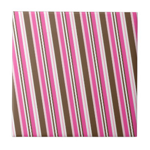 Azulejo Cerâmico Rosa Marrom Branco Listrado