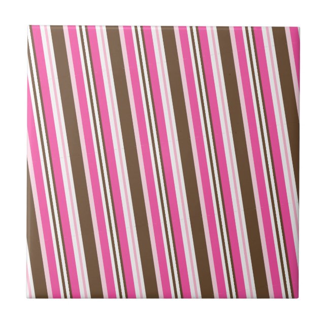 Azulejo Cerâmico Rosa Marrom Branco Listrado (Frente)