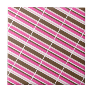 Azulejo Cerâmico Rosa Marrom Branco Listrado