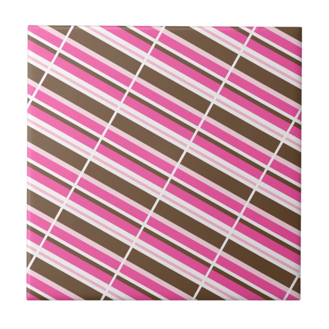 Azulejo Cerâmico Rosa Marrom Branco Listrado (Frente)