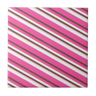 Azulejo Cerâmico Rosa Marrom Branco Listrado