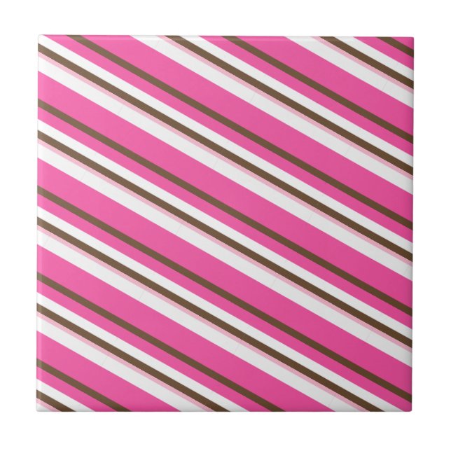 Azulejo Cerâmico Rosa Marrom Branco Listrado (Frente)