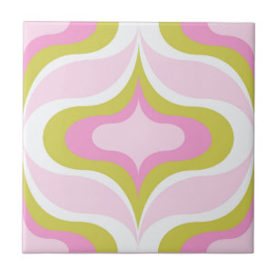 Azulejo Cerâmico Rosa Verde Branco Padrão Retro