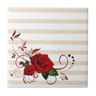 Azulejo Cerâmico Rosa Vermelha Clássica Floral Fai