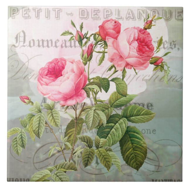 Azulejo Cerâmico Rosas Pink Redoute (Frente)