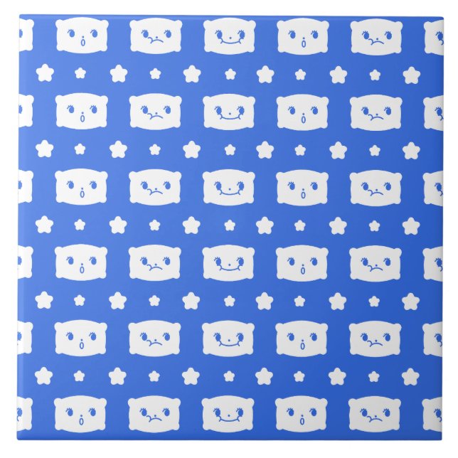 Azulejo Cerâmico Rosto de Travesseiro Kawaii Azul  (Frente)