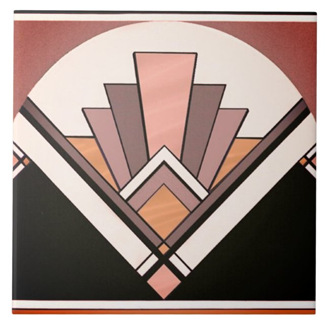 Azulejo cerâmico - Sangria Art Deco Fan Design (Frente)