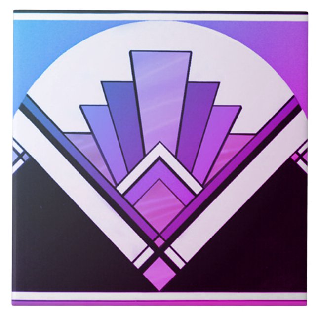 Azulejo cerâmico - Sangria Art Deco Fan Design B/P (Frente)