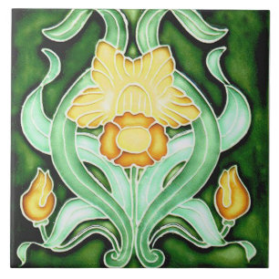 Azulejo cerâmico - Spring Daffodil Art Nouveau