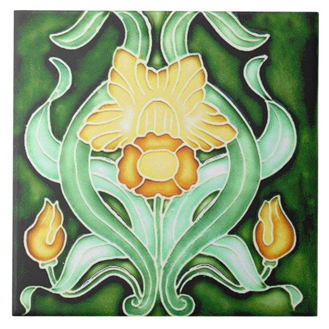 Azulejo cerâmico - Spring Daffodil Art Nouveau (Frente)