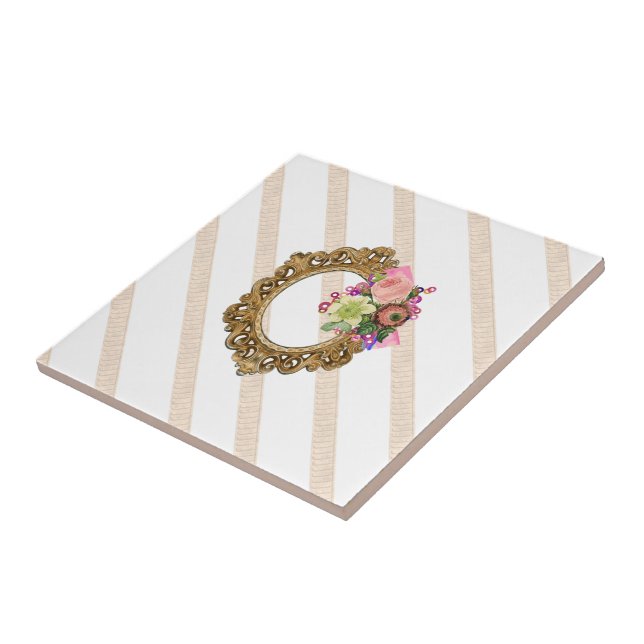 Azulejo cerâmico - Stripe Beige & White Stripe Vin (Lateral)