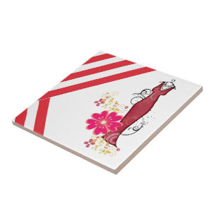 Azulejo cerâmico - Stripe Vermelho e Branco - Vint