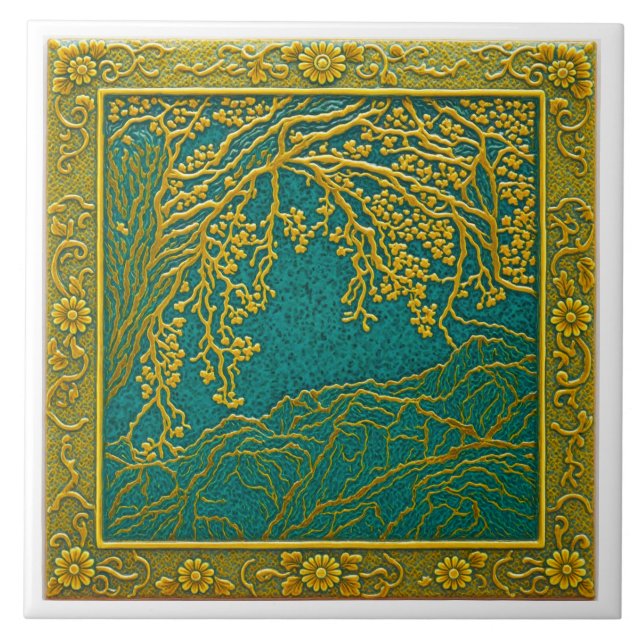 Azulejo Cerâmico Tons Dourado Limão Alpes Francese (Frente)