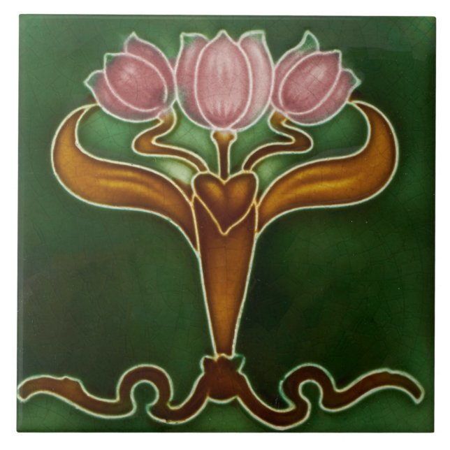 Azulejo cerâmico - Três Tulipas Rosa (Frente)