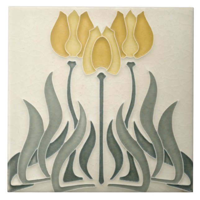 Azulejo cerâmico - Tulipas Amarelas Art Nouveau (Frente)