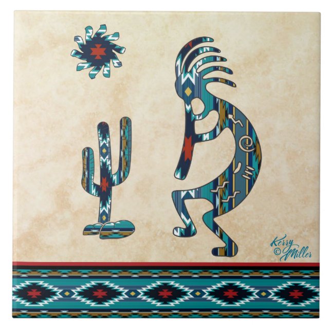 Azulejo cerâmico Turquoise Kokopelli (Frente)