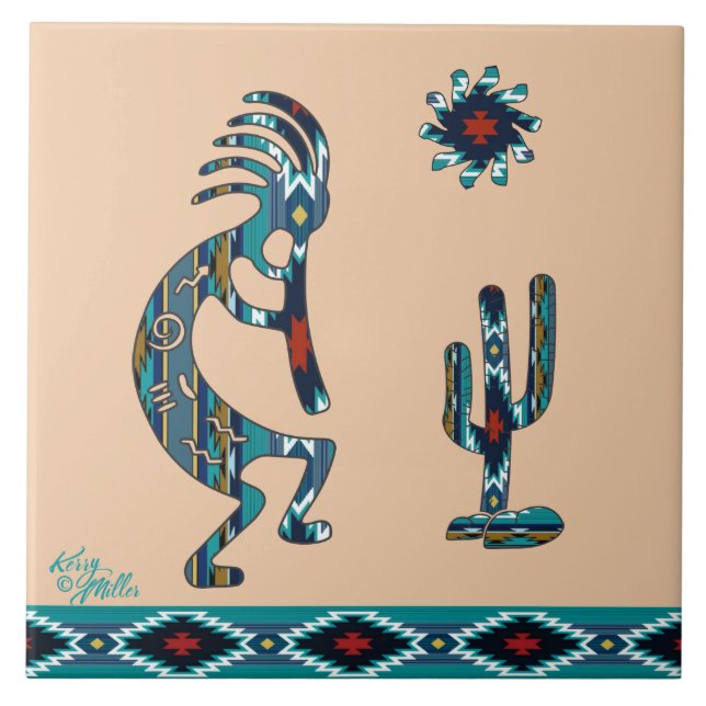 Azulejo cerâmico Turquoise Kokopelli (Frente)