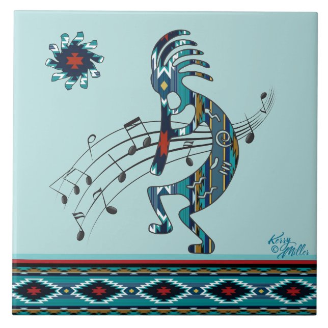 Azulejo cerâmico Turquoise Kokopelli (Frente)