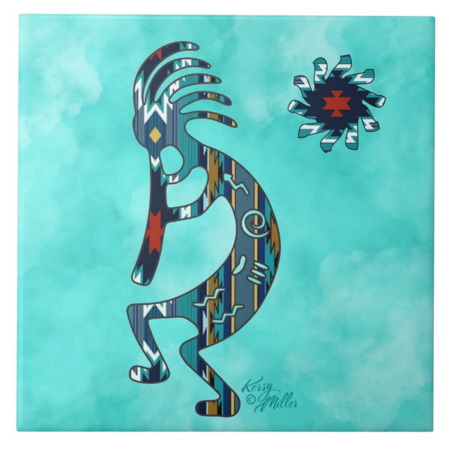 Azulejo cerâmico Turquoise Kokopelli (Frente)