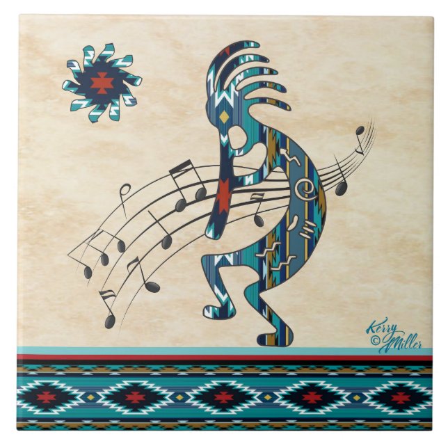 Azulejo cerâmico Turquoise Kokopelli (Frente)