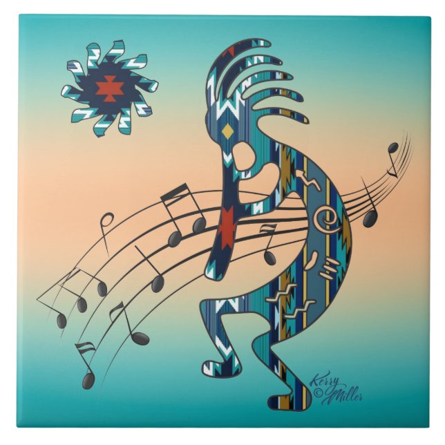 Azulejo cerâmico Turquoise Kokopelli (Frente)