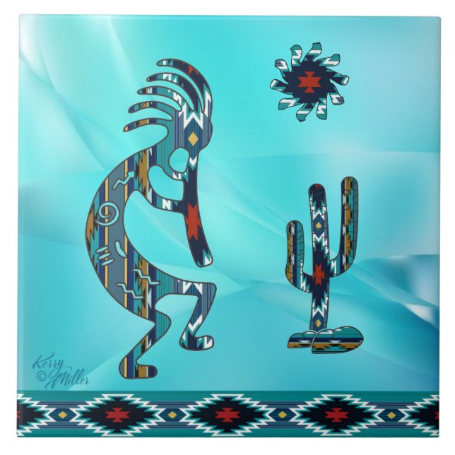 Azulejo cerâmico Turquoise Kokopelli (Frente)