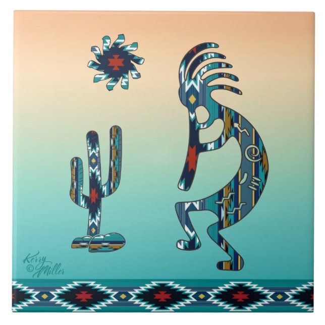 Azulejo cerâmico Turquoisie Kokopelli (Frente)