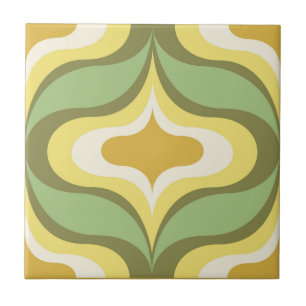 Azulejo Cerâmico Verde Amarelo Branco de Padrão Re