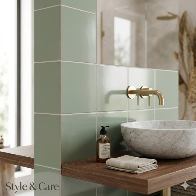 Azulejo Cerâmico Verde Sálvia Elegante para Interi (Stylish Sage Green Ceramic Tile for Modern Interior)