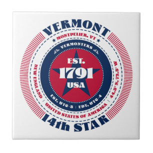 Azulejo cerâmico vermelho, branco e azul Vermont